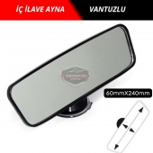 Her Araca Uyumlu Siyah Çerçeveli Dikiz Aynası 60 mm x 240 mm Vantuzlu İç İlave Ayna - 1
