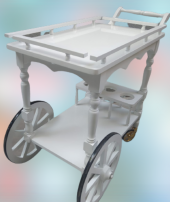 Servis Araba 12012 Büyük Teker Model Kayın Ayak Nature Ceviz Boya Yemek dağıtır - 1