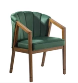 Sandalye 198733 Zus158 Midye Model Kayın Ayak Ceviz Babyface Kumaş Yeşil El Yapım thumbnail 1