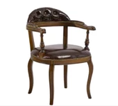 Sandalye 198725 Zus150 Vintage Model Tam Kolçak Ayak Ceviz Suni Deri El Yapım thumbnail 1