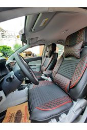 Peugeot 2008 Lüks Deri Oto Koltuk Kılıfı Ön/Arka Set Siyah/Kırmızı - 1