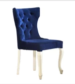 Sandalye 19809 Zus071 Kapitone Kanat Sırt Model Mavi Renk Kayın ayak Ort El yapıM thumbnail 1