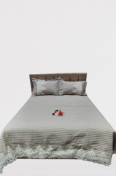 Yatak Örtüsü 19687 Zümrüt Çift Kişilik Dantelli Krem %80 Pamuk El Yapım - 2