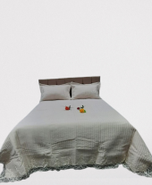 Yatak Örtüsü 19687 Zümrüt Çift Kişilik Dantelli Krem %80 Pamuk El Yapım - 7