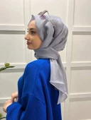 Siyane Scarf Tül Görünümlü Şal - Pırlanta Abiye Düğünlük Şal 00790  GRİ - 3