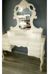 Makyaj Masa 19440 Dresuar 9ÇEKM Kayın Aslan Ayak Parlak Beyaz Aslan Baş El yapım - 1