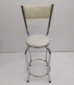 Sandalye 12751 BAR Tipi Yüksek Model KREM Suni deri döşem Metal nikelaj El Yapım - 1