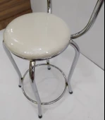 Sandalye 12751 BAR Tipi Yüksek Model KREM Suni deri döşem Metal nikelaj El Yapım - 3