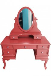 Makyaj Masa 19331 Dresuar 7Çekm Kayn Aslan Ayak Kırmızı Lake Hareket Ayna El Yapı - 1