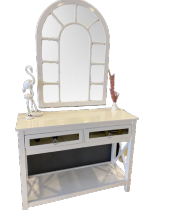 Dresuar 18500 ST Raflı WİNDOVS Ayna Kayın ÇAPRAZ Torna Ayak Parlak beyaz boya - 2