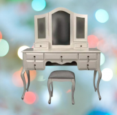 Makyaj Masa 18473 Dresuar puf 7Çekm Kayın aslan ayak KREM Lake yana açılır ayna - 2