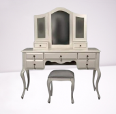 Makyaj Masa 18473 Dresuar puf 7Çekm Kayın aslan ayak KREM Lake yana açılır ayna - 1