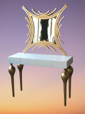 Dresuar 18468 TOMBUL model Kayın ayak MDF Çekmec tabla Parlak GOLD-beyaz uyum - 2