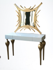 Dresuar 18468 TOMBUL model Kayın ayak MDF Çekmec tabla Parlak GOLD-beyaz uyum - 4