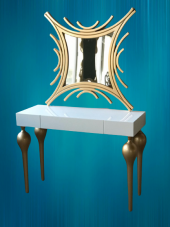 Dresuar 18468 TOMBUL model Kayın ayak MDF Çekmec tabla Parlak GOLD-beyaz uyum - 5