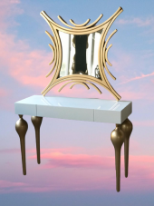 Dresuar 18468 TOMBUL model Kayın ayak MDF Çekmec tabla Parlak GOLD-beyaz uyum - 6