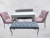 Berjer 18188 ÇAY SET Kayın ASLAN Beyaz masa Kapiton Döşeme Kalite Kumaş El yapım - 2