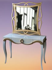 Dresuar 18183 TOMBUL AYAK model Kayın Torna MDF Çekm tabla Parlak GOLD-beyaz uyum - 1