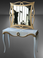 Dresuar 18183 TOMBUL AYAK model Kayın Torna MDF Çekm tabla Parlak GOLD-beyaz uyum - 2