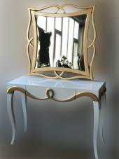 Dresuar 18183 TOMBUL AYAK model Kayın Torna MDF Çekm tabla Parlak GOLD-beyaz uyum - 5