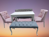 Berjer 18173 ÇAY SET Kayın lükens ASLAN Beyaz Kapitone Kalite Kumaş El Yapım - 1