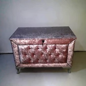 Çeyiz SANDIK 18151 Kapitone BÜYÜK Tekli Model PEMBE Kadife Kumaş İçi Kırmızı El Yapı - 1