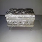 Çeyiz 18149 SANDIK Kapitone Model 3 lü KREM Kadifemsi Kumaş İçi Tela El Yapım - 4