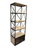 Kitaplık X 18114 Metal ÇAPRAZ Yan Ladin Natüre Raf Parlak siyah Tel Kapak El yapım - 3