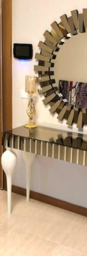 Dresuar ST 18113 GÜNEŞ Model Parlak bronz cam ayna kaplı Kayın tombul ayak beyaz - 4