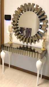 Dresuar ST 18113 GÜNEŞ Model Parlak bronz cam ayna kaplı Kayın tombul ayak beyaz - 2