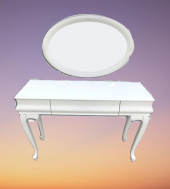 Dresuar 18092 Avangart Model Kayın Aslan Ayak Beyaz Dik bombe Çekmec Oval Ayna - 4