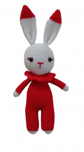 Kırmızı Miniş Tavşan Uyku Arkadaşı Amigurumi Organik Oyuncak - 1