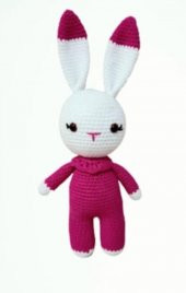 Fuşya Miniş Tavşan Uyku Arkadaşı Amigurumi Organik Oyuncak - 1