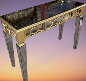 Dresuar 17961 MOTİFLİ Model Ayna Kaplama Parlak Gold Kayın ayak Çekmec El yapım - 3