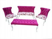 Berjer 17929 ÇAY SET Kayın ASLAN Parlak Beyaz ayak Babyface Kumaş Döşeme El Yapım - 1