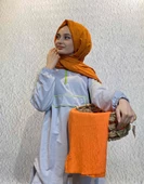 Loryan Scarf Viva Crush Pamuklu Şal 00380  KOYU ORANGE thumbnail 1