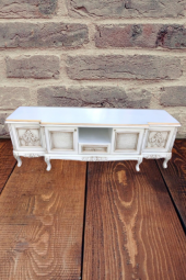 TV Sehpa ST 17694 Lüx Klasik Model Kayın ASLAN Ayak Oyma Hasır Gölge Beyaz Elyapı thumbnail 3