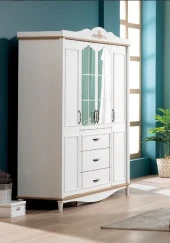 Dolap Urlu 14448 FLORA Model Kayın torna yüksek ayak beyaz 4kapı Kalite malzeme - 1