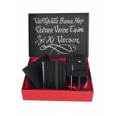 HEDİYE SET ERKEK SİYAH CÜZDAN-KARTLIK-KEMER - 1