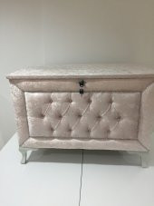 Çeyiz 17639 SANDIK Kapitone Model 3lü PEMBE Kadifemsi Kumaş İçi Tela El Yapım - 1