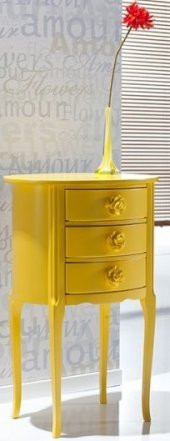 Komodin 17627 Klasik Bombe Model Kayın Aslan Ayak 3Çekmec sarı lake boya El yapım - 2