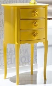 Komodin 17627 Klasik Bombe Model Kayın Aslan Ayak 3Çekmec sarı lake boya El yapım - 3