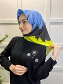 Eflatun Scarf Dijital Baskı Renkli Rayon Eşarp 00749  NEON SARI thumbnail 1