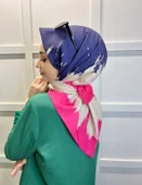 Eflatun Scarf Dijital Baskı Renkli Rayon Eşarp 00749  PEMBE - 3