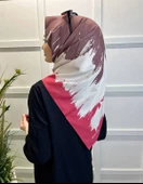 Eflatun Scarf Dijital Baskı Renkli Rayon Eşarp 00749  KREM KIRMIZI - 2