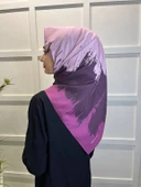 Eflatun Scarf Dijital Baskı Renkli Rayon Eşarp 00749  AÇIK MÜRDÜM - 3
