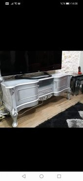 Tv Sehpa ST 17394 Veli Klasik Model Bombe Kayın Aslan Ayak Oyma Nakış Gölge Beyaz - 1