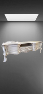 Tv Sehpa ST 17394 Veli Klasik Model Bombe Kayın Aslan Ayak Oyma Nakış Gölge Beyaz - 2