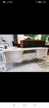 Tv Sehpa ST 17394 Veli Klasik Model Bombe Kayın Aslan Ayak Oyma Nakış Gölge Beyaz - 3