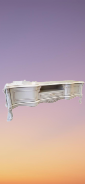 Tv Sehpa ST 17394 Veli Klasik Model Bombe Kayın Aslan Ayak Oyma Nakış Gölge Beyaz - 6